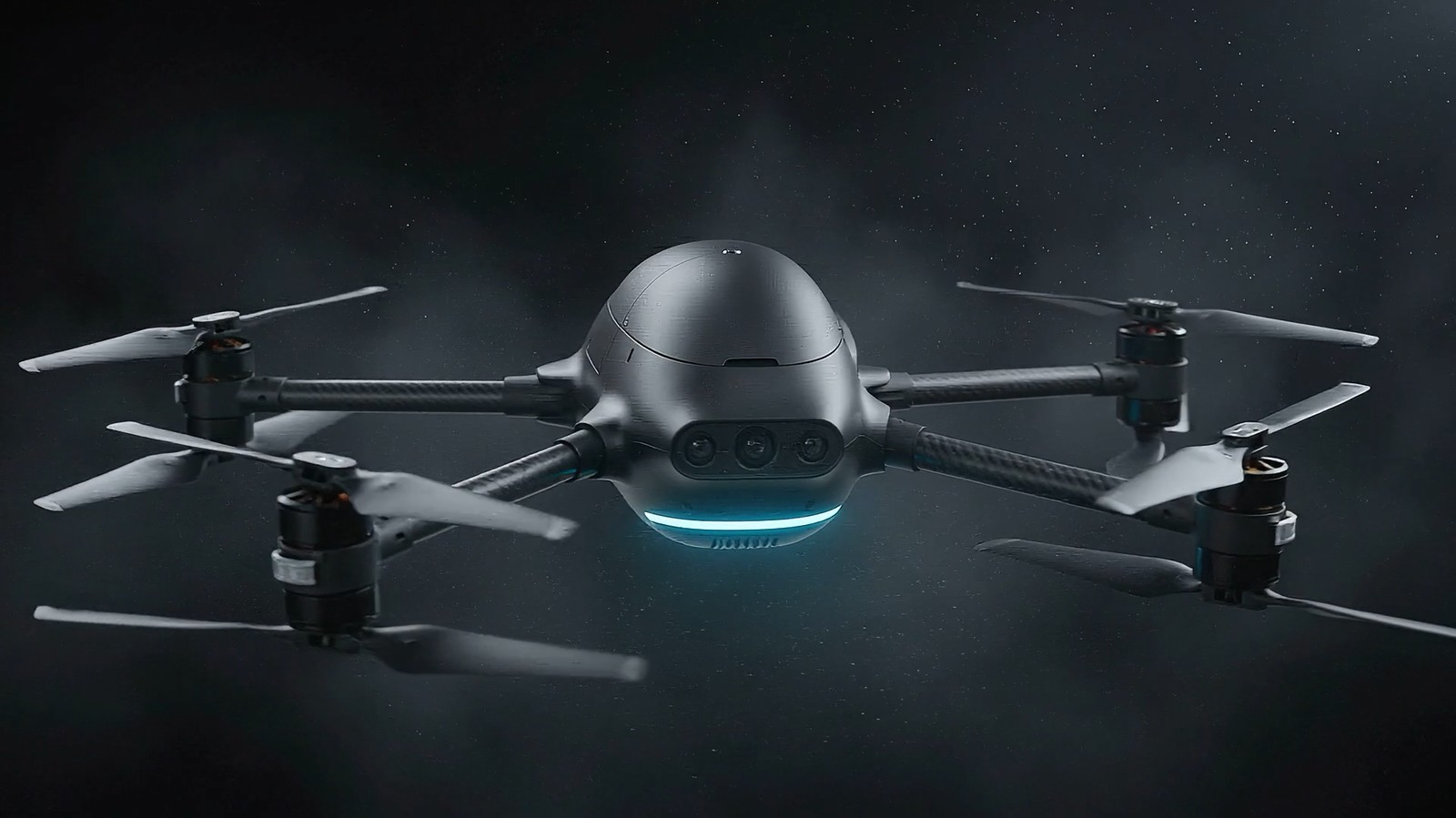 Autonómny kvadrokoptérový dron so senzorovým modulom a štyrmi vrtuľami